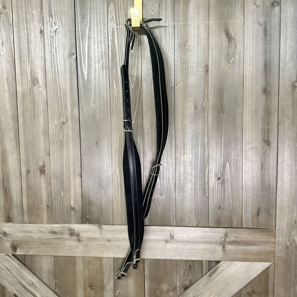 Italian Accordion Straps Black Leather Padded Adjustable Vintage Style